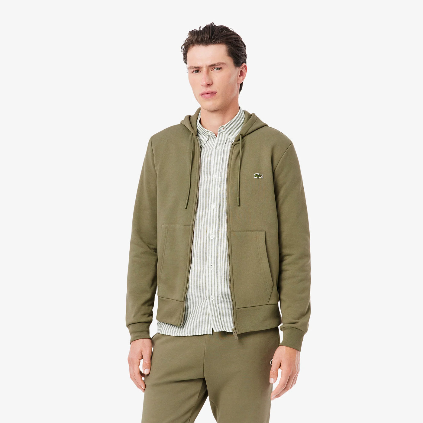 Sweat zippé à capuche Lacoste kaki